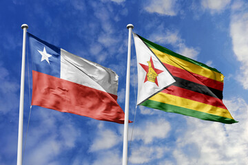 The Flags of Chile and Zimbabwe Fly Side by Side, Symbolizing International Relations Across...