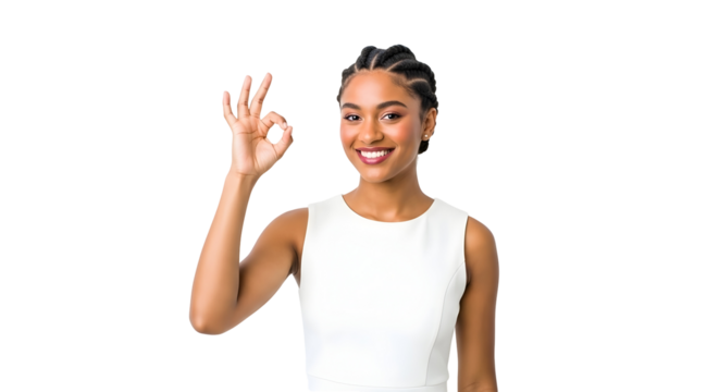Woman Gesturing Okay Sign with Hand Smiling Portrait - Powered by Adobe