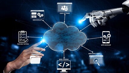 Cloud computing, cloud strategy, and cloud technology transforming digital infrastructure with...