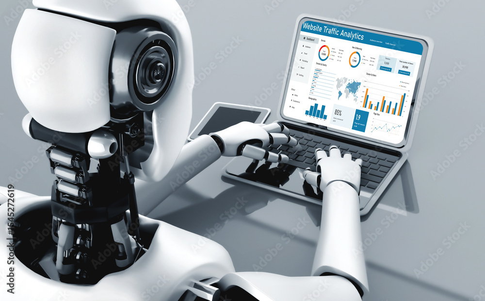 Poster computer software for website traffic analytics data on computer screen. concept of seo search engin