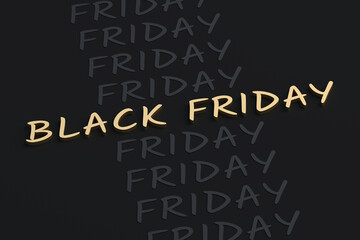 Obraz premium Black friday words of gold color. Special discounts. Online shopping. Low price. Rebates on purchases. Business conception. 3d render
