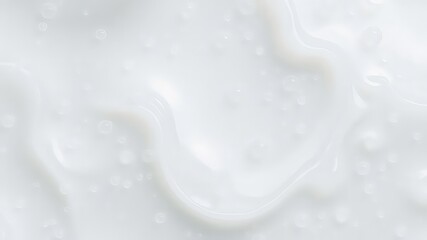 White Creamy Liquid Texture with Bubbles, Close-Up Abstract Background for Cleanliness and Purity Concepts