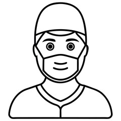 Close Up Surgeon Face Protective Gear Black Line Art