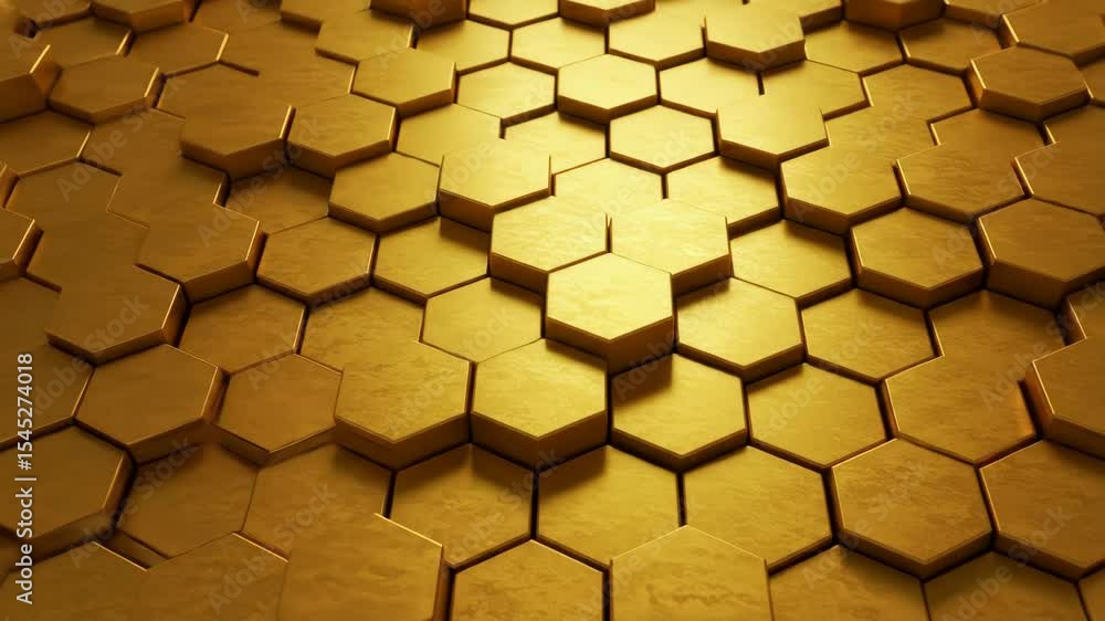 Poster golden hexagon abstract background - a close-up shot reveals a captivating pattern of three-dimensio