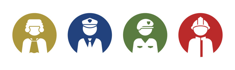 Judge, Police, Soldier, Firefighter icon set illustration vector. Inside circle version.