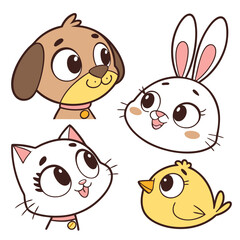 Fototapeta premium Adorable Animal Faces – Sticker Style Vector Icons 