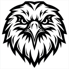 Detailed Black and White Eagle Head Illustration Majestic Bird of Prey Design and Intricate Feather Patterns for Graphic Art