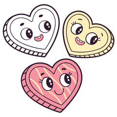 Obraz premium Cute Kawaii Heart Stickers – Cartoon Vector Set 