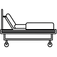 Hospital Bed Profile View Elevated Headrest Black Outline