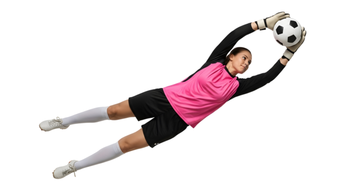 Goalkeeper Diving to Catch Ball in Studio Shot Transparent Background