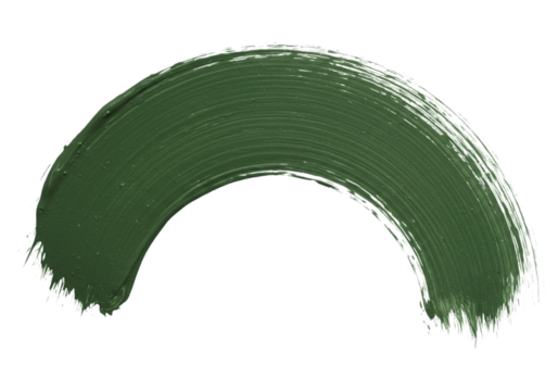 Isolated on a transparent background. Curved, thick dark green or pine green brush stroke. Natural, organic design or cosmetic product background, png.