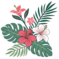 Tropical Flowers and Leaves – Bright Vector Stickers
