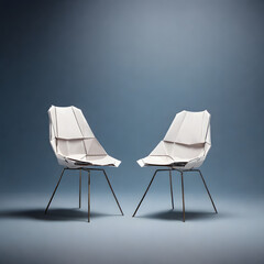 Industrial Origami Chairs Floating on Gradient Background – Surreal 3D Design in 4K