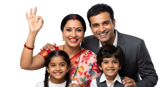 Happy Family Smiling Together with Hand Gesture on Black Transparent Background