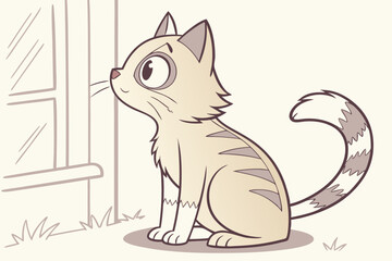 Cute Cartoon Baby with Big Eyes Reaching for Stars and Clouds