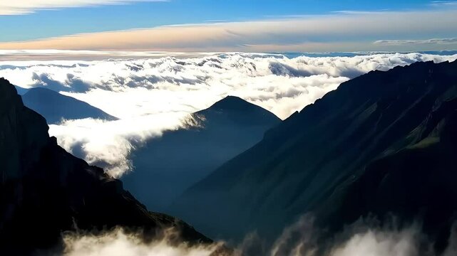 Mmountain range, Peak, Time Lapse , View from the top of the mountain, clouds moving