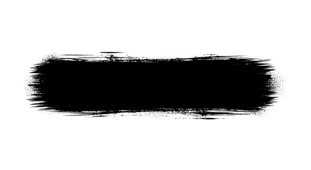 Horizontal, thick black brush stroke or paint stain isolated on a transparent background. Abstract banner, text area, or line with grunge edges, png.