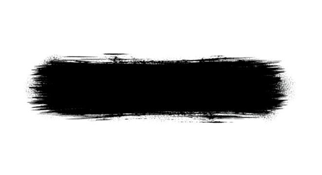 Horizontal, thick black brush stroke or paint stain isolated on a transparent background. Abstract banner, text area, or line with grunge edges, png.