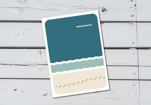 Minimal Abstract Illustration Summer Post Card Template with Footprints on the Beach