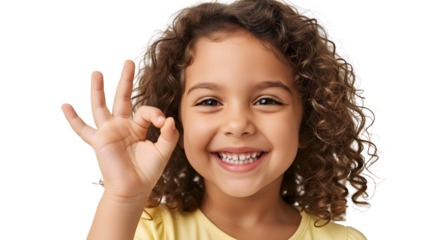 Girl Giving OK Sign Smiling Portrait, Happy Child Concept Transparent Background
