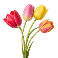 Fototapeta premium Beautiful tulip flowers colorful spring floral bloom on transparent background