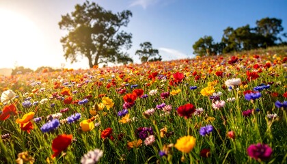 Obraz premium Colorful Wildflower Meadow Sunset.