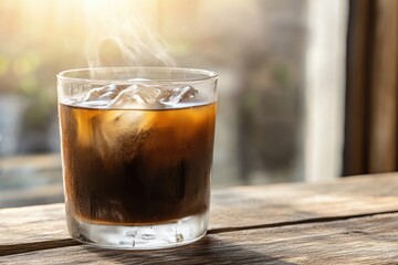 Iced Coffee on Wooden Table Shows Cooling Refreshment Perfect for Hot Summer Days Highlighting its Invigorating Nature and Rustic Charm Coffee Time Concept