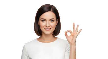 Woman Showing Okay Sign Smiling on Transparent Background