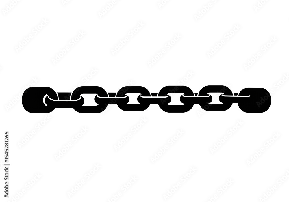 Poster a horizontal black chain with oval and rounded rectangle links on a white plain background view top