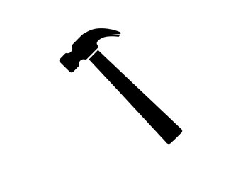 A simple black silhouette of a claw hammer tool isolated on a plain white background image design
