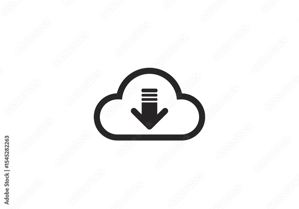 Aufkleber an icon of a cloud with a downward pointing arrow and three horizontal lines inside the cloud shape