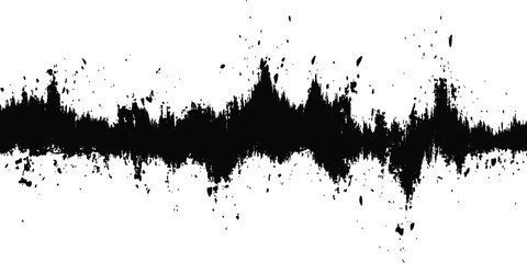 Black audio wave illustration. Vector brush grunge texture rough black scratches splatter grunge distressed background.