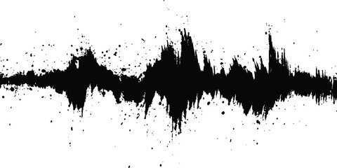 Black audio wave illustration. Vector brush grunge texture rough black scratches splatter grunge distressed background.