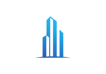 Fototapeta premium Abstract blue building illustration on a white background with a modern design style