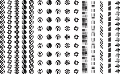 Geometric Border Pattern Set – Minimal Tribal Line Ornaments and Circular Symbols Vector Collection