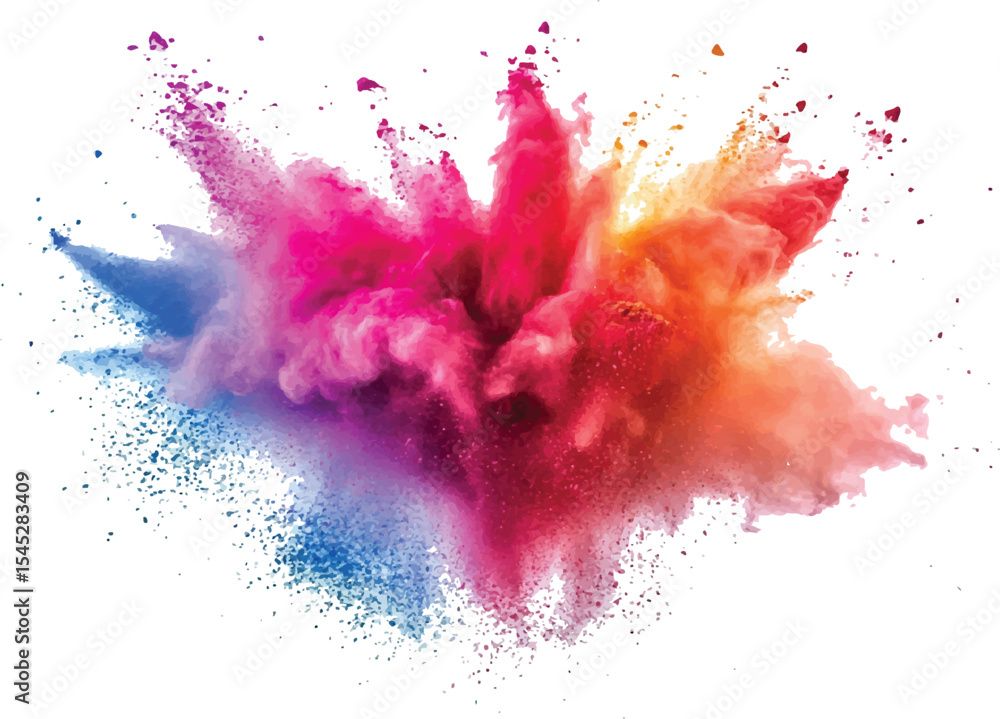 Poster colorful powder exploding on transparent background. explosive burst of multicolored powder spreadin