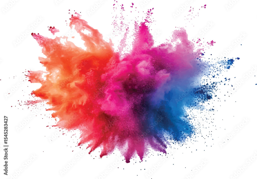 Poster colorful powder exploding on transparent background. explosive burst of multicolored powder spreadin