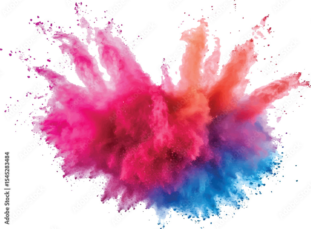 Poster colorful powder exploding on transparent background. explosive burst of multicolored powder spreadin