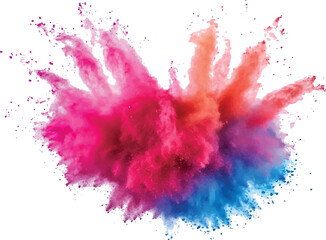 Colorful powder exploding on transparent background. Explosive burst of multicolored powder spreading in all directions on a white background,