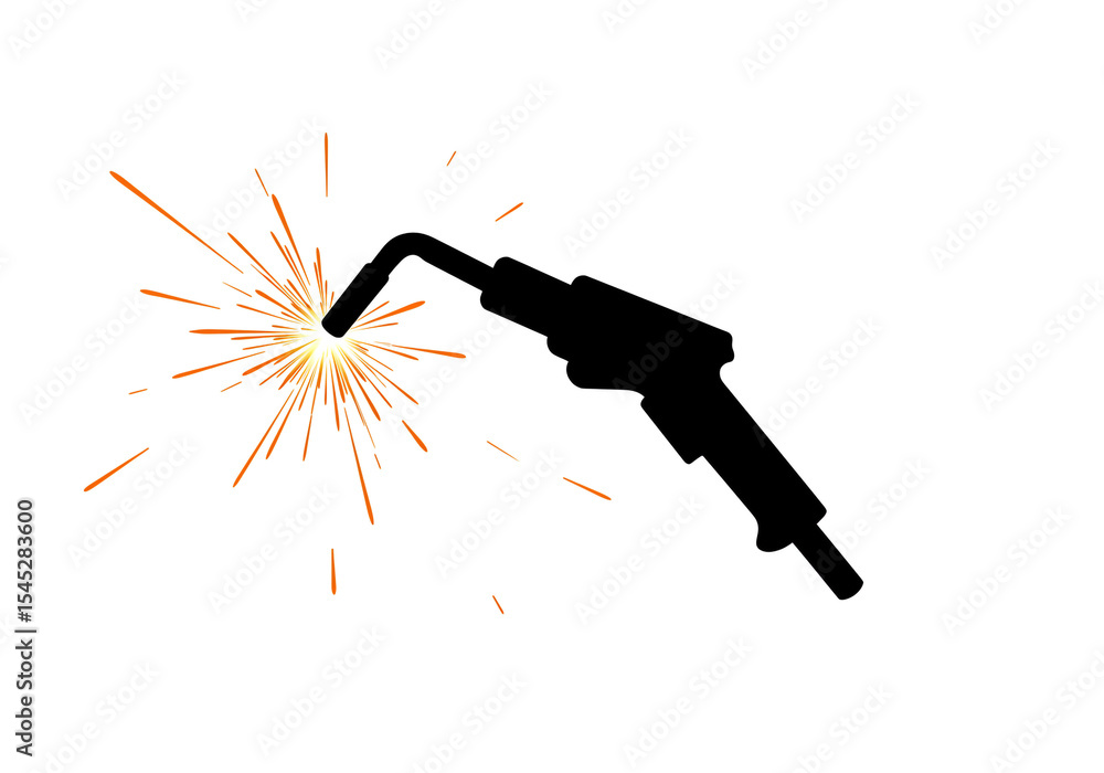 Poster silhouette of a welding gun with sparks emanating from the tip on a white background image