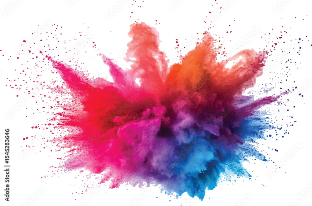 Poster colorful powder exploding on transparent background. explosive burst of multicolored powder spreadin