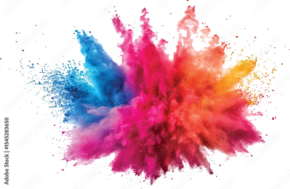 Poster colorful powder exploding on transparent background. explosive burst of multicolored powder spreadin