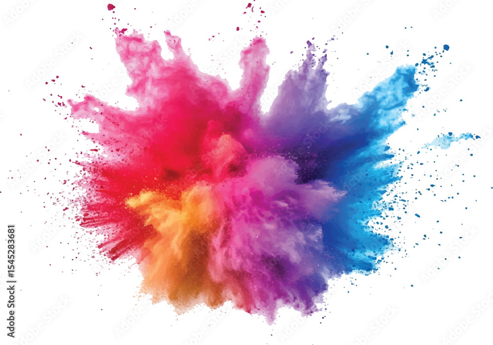 Poster colorful powder exploding on transparent background. explosive burst of multicolored powder spreadin