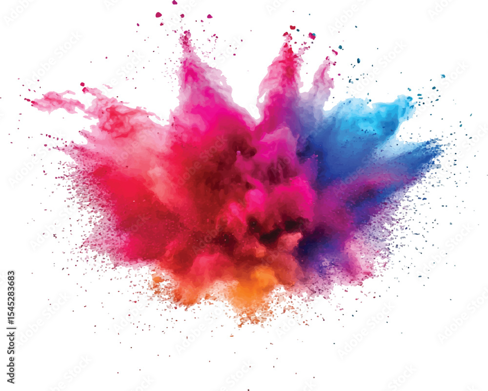 Poster colorful powder exploding on transparent background. explosive burst of multicolored powder spreadin