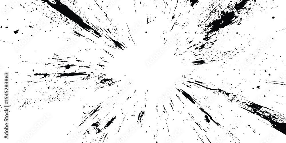 Aufkleber Abstract explosion, radial burst of Ink splatter effect isolated on white background. Dynamic charcoal burst explosion, isolated on transparent background.