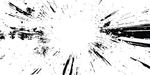 Abstract explosion, radial burst of Ink splatter effect isolated on white background. Dynamic charcoal burst explosion, isolated on transparent background.
