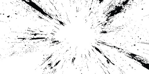 Abstract explosion, radial burst of Ink splatter effect isolated on white background. Dynamic charcoal burst explosion, isolated on transparent background.
