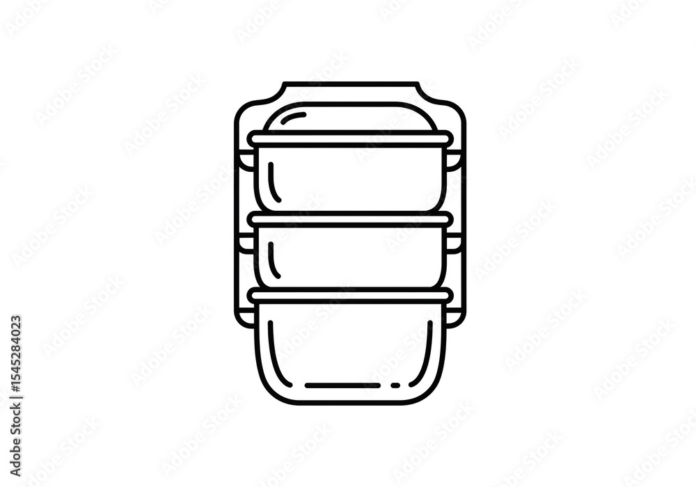 Aufkleber a minimalist line drawing of a stacked tiffin carrier with three containers on a white background