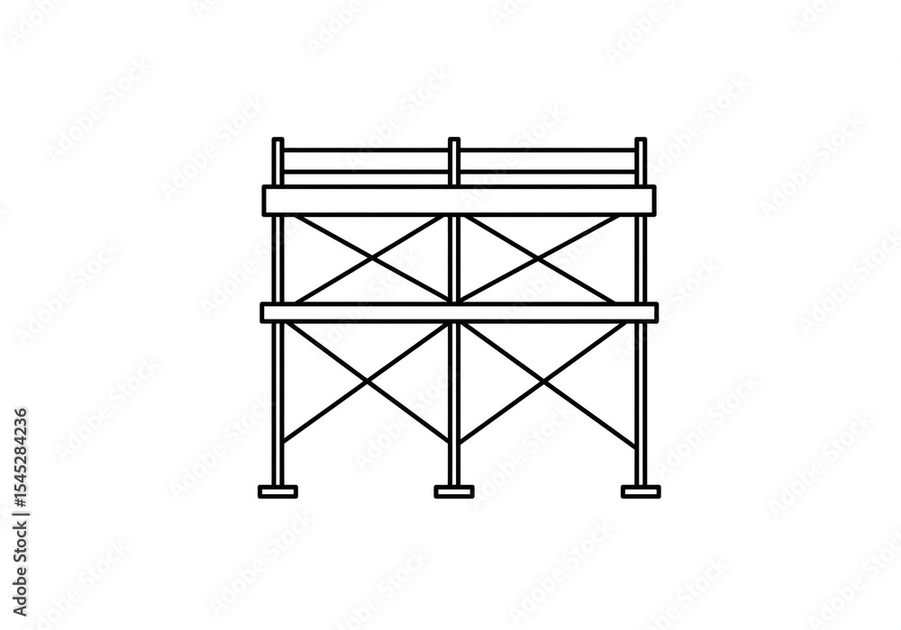 Aufkleber outline illustration of a two level scaffolding structure on a white background space used for const