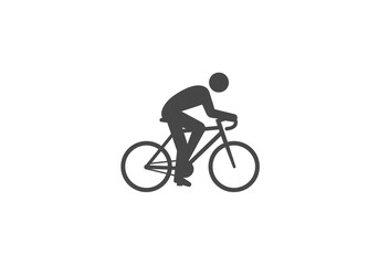 A simple graphic of a person riding a bicycle in silhouette against a plain white background image